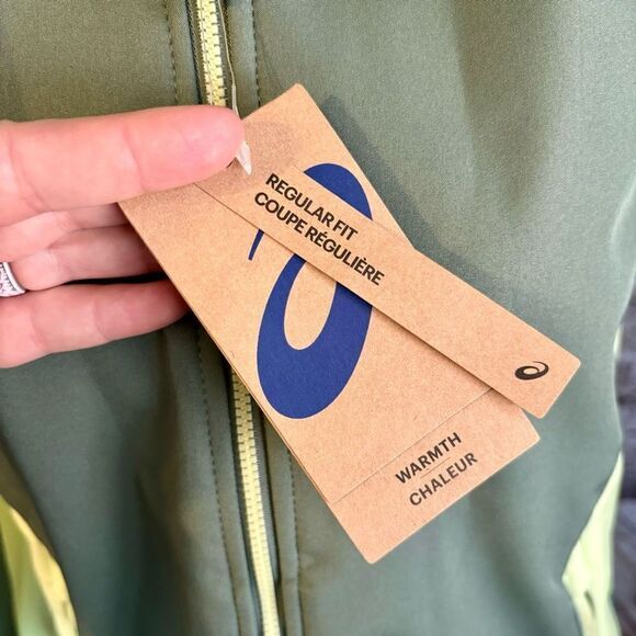 Asics Softshell Green Jacket Hood Full Zip Color Block Rain Water Resistant Med - Picture 6 of 9